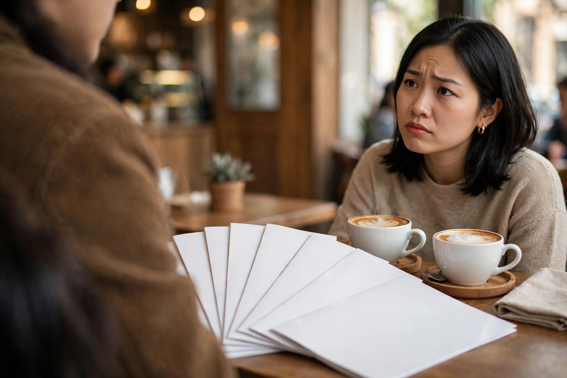 Tài liệu tuyển dụng đặt trên bàn quán cà phê