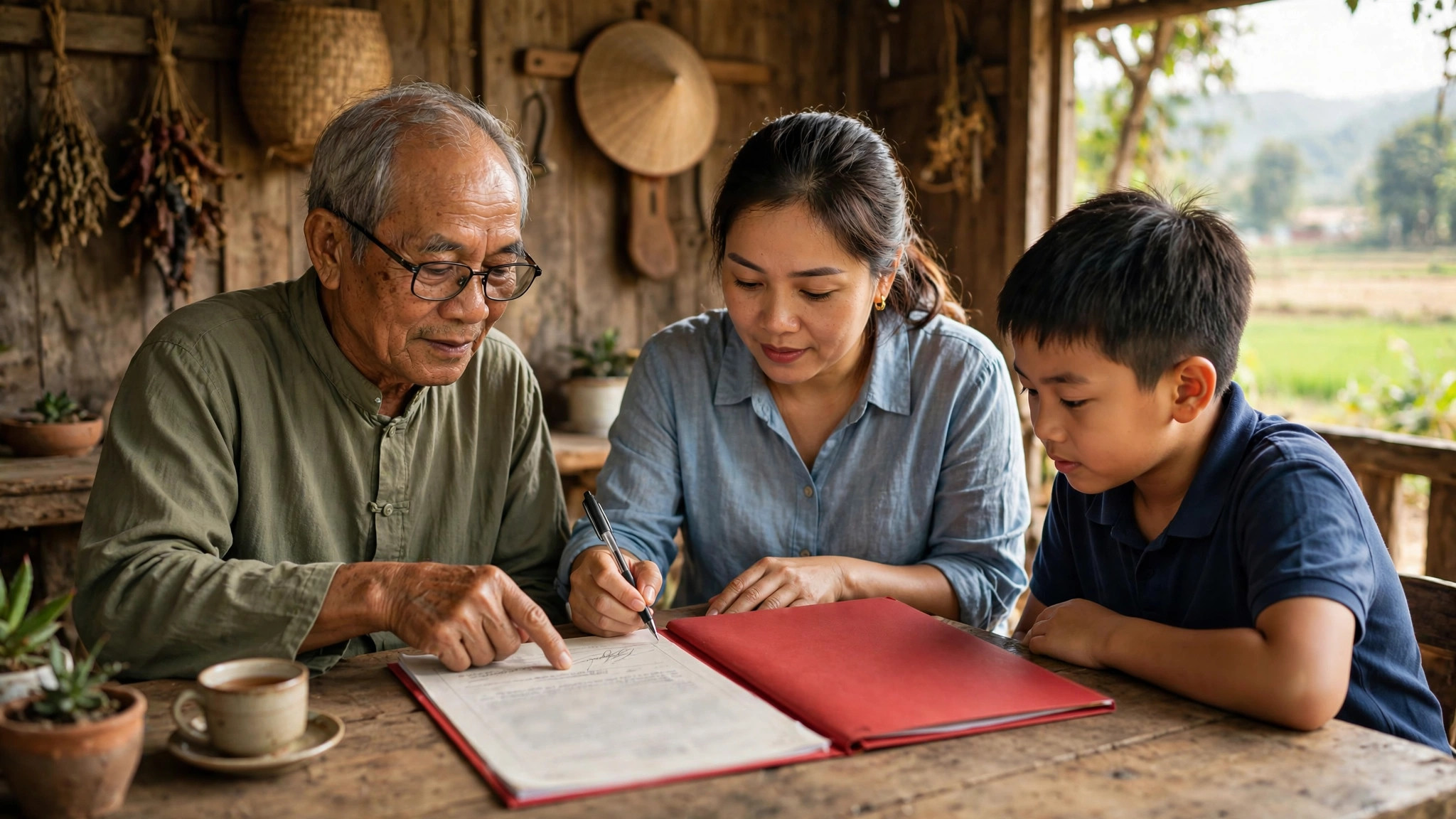 Ba thế hệ trong gia đình cùng ký giấy tờ đất